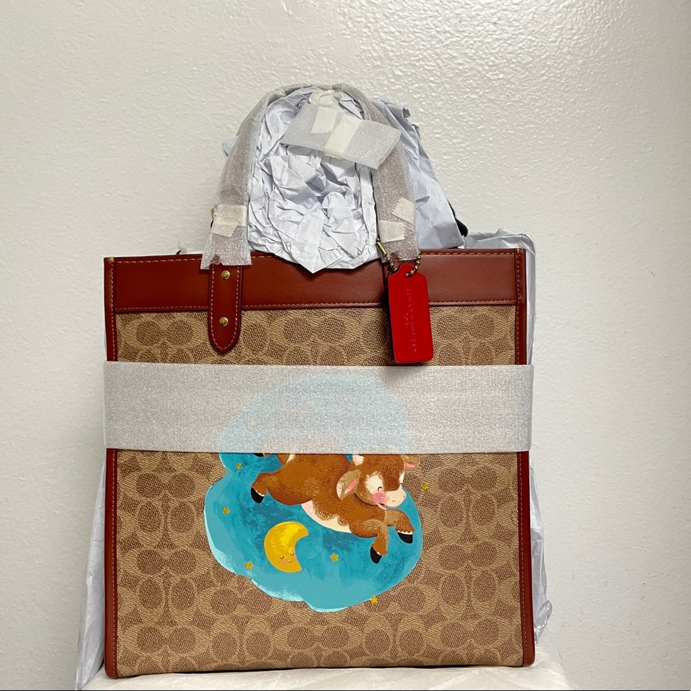 NWT Coach Lunar New Year Ox Field Tote Signature Canvas Crossbody C2447
